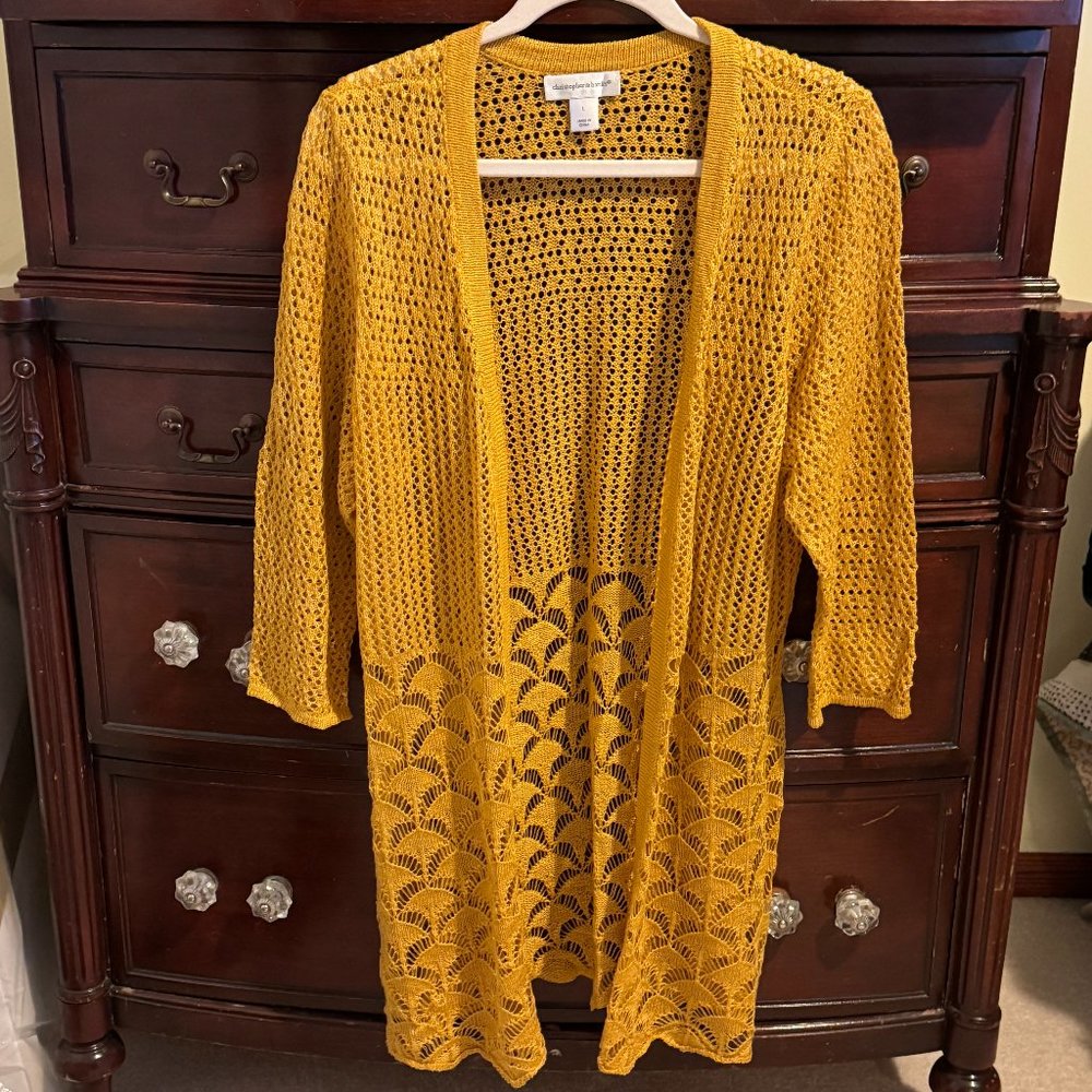Open Weave Mustard Yellow Long Sweater - Size L